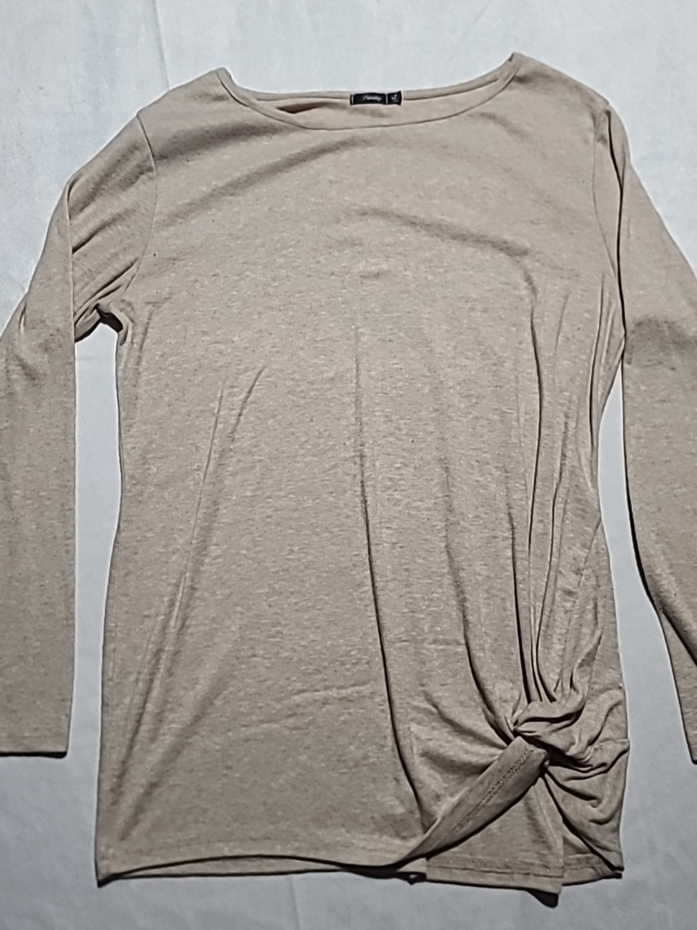 Famulily Long Sleeve Shirt Women Side Twist Knotted Tops Beige Size Medium